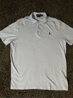 Polo by Ralph Lauren Short Sleeve Striped Polo Shirt - White/Light Blue